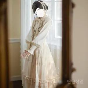 레이스프릴원피스 공주풍 옷 레트로 프렌치 롱 롱스커트 졸업 치마 가을 빈티지 사진 여자