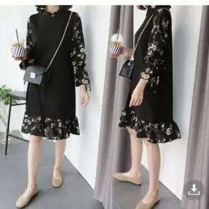 [하프클럽/]이쁘다요 루즈핏 플라워배색 긴팔 밑단프릴 소매 원피스