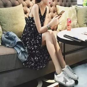 [하프클럽/]이쁘다요 플라워 원피스 끈 나시 프릴 해변 휴가 민소매