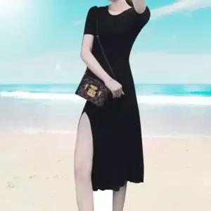 [하프클럽/]이쁘다요 반팔 스커트 편한 라인 트임 루즈핏 블랙 원피스