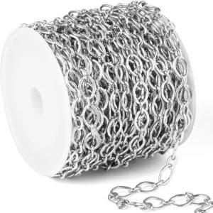 33 FT 스테인리스 타원형 케이블 체인 롤 6.5mm 304 텍스처 플랫 링크 벌크 스풀 주얼리 제작 DIY 공예용
