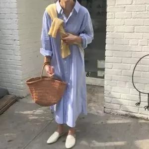 [하프클럽/]이쁘다요 스트라이프 원피스 의류 오버핏 셔츠 여성 편안한 임