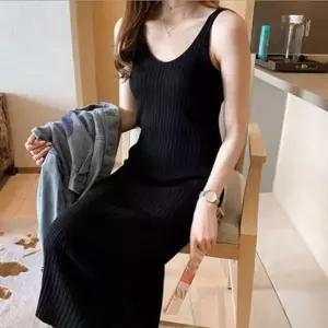 [하프클럽/]이쁘다요 이너 민소매 브이 골지 원피스 슬림핏 니트 차르르