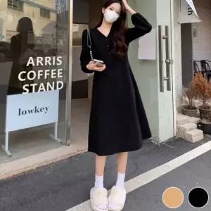 [하프클럽/]이쁘다요 고급스러운 여성 라인 브이 소재 패션 허리끈 원피스