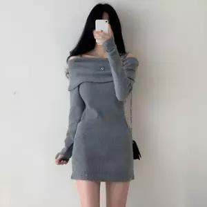 [하프클럽/]이쁘다요 페미닌 골지 오프 숄더 슬림핏 원피스