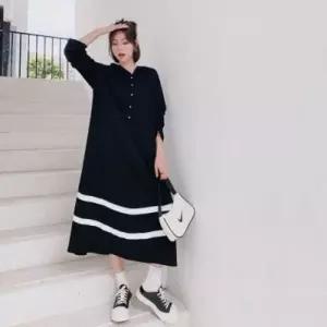 [하프클럽/]이쁘다요 데일리 긴팔 루즈핏 원피스 롱 앞단추 후드