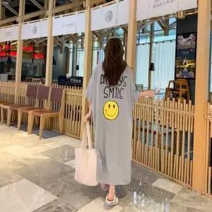 [하프클럽/]이쁘다요 스마일 레터 반팔 루즈핏 빅가능 원피스 박스