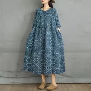 타노스여성 스커트 원피스 빈티지 가을 데일리룩 긴팔 A라인 빅사이즈 면마 슬림핏 KUK3