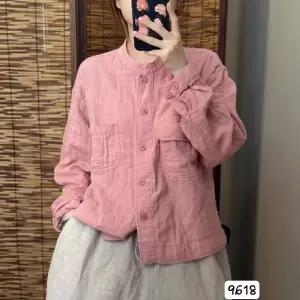 블랙팬서 가을 캐주얼 여성용 포켓 차이나 긴팔 면사 셔츠 상의 OPH3