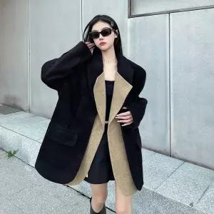블랙팬서 모직 동계 배색 루즈핏 여성코트 정장 자켓 코트 OPH1
