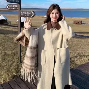 블랙팬서 롱 모직 울 리얼핏 코트 루즈핏 배색 여성코트 OPH1