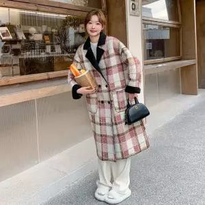 블랙팬서 여성코트 빈티지 체크 배색 모직 코트 에코 펠트 롱 OPH1