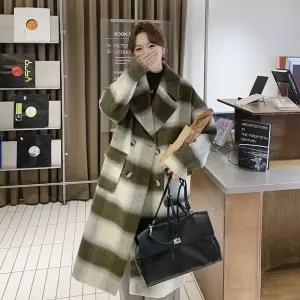 블랙팬서 모직 빈티지 여성코트 체크 양면 캐시미어 코트 헵번 트렌치 OPH1