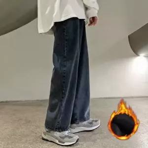 [하프클럽/]겨울용 남성 와이드핏 기모 데님 팬츠 캐주얼 청바지