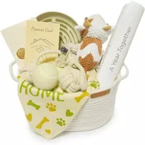 노피쿠 강아지 웰컴 홈 선물 상자 - 장난감이 포함된 새로운 바구니 슬로우 피더 및 마일스톤 카드 반려견