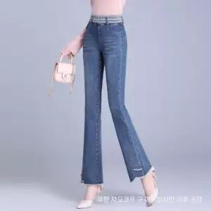 헐크 여친 여자 바지 빈티지 봄 캐주얼 머메이드 청바지 허리밴딩 데님바지 부츠컷 나팔 와이드 KKE1