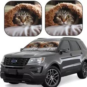 고양이 언더 블랭킷 자동차 앞유리 자외선 차단제 2pc 접이식 유니버설 핏 대부분의 세단 트럭 SUV