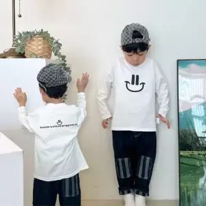 주니어 여아 남아 키즈 긴팔티 아동 화이트 스마일 그래픽 면티