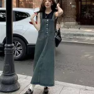 [하프클럽/]데님 롱 원피스 오버핏 빈티지 봄 가을 드레스