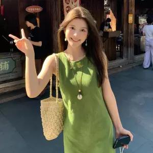 스파이더맨 원피스 여사친 여름 프렌치그린 끈 나시 단정롱스커트룩 OPH2