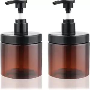 코시웰 펌프 병 디스펜서 및 2팩 69/500ml 와이드 마우스 핸드 비누 리필 가능 로션 바디 워시용 플라스틱 빈 액체 용기() Brown 2x 500ml