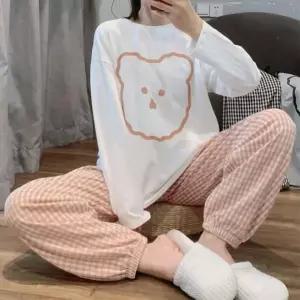 [하프클럽/]체크무늬 강아지 얼굴 잠옷