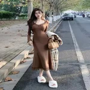 엘럽 원피스 여사친 이너 가을 레이스 힙업 코디 긴팔 코트 롱스커트 원템3