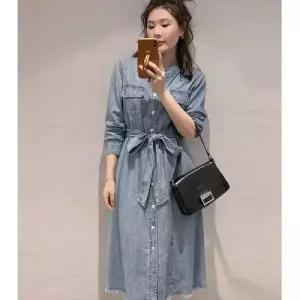 엘럽 여친 치마 원피스 데님 봄 슬림핏 이른 차이나 끈이 중기장 A라인 청치마 원템1