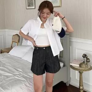 [하프클럽/]여성 맞춤형 더블버클 독특한 면 4부 바지 팬츠