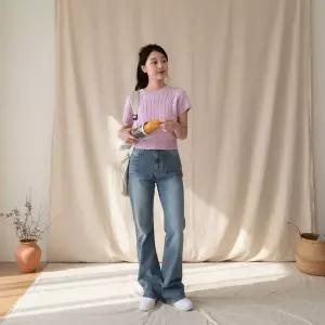 [하프클럽/]여성 워싱 나팔 미스트 중청 데님팬츠 바지 청바지