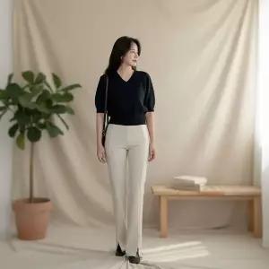 [하프클럽/]여성 허리밴드 부츠컷 트임 팬츠 바지 나팔바지