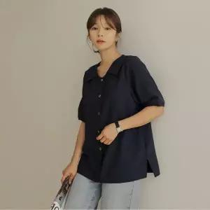 [하프클럽/]오텀 레터 카라 브이넥 블라우스
