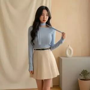 [하프클럽/]여성 벨트 포함 A라인 플리츠 미니 스커트 세트 치마