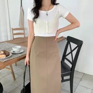 [하프클럽/]여성 뒷밴드 절개 포인트 허리다트 H라인 롱스커트