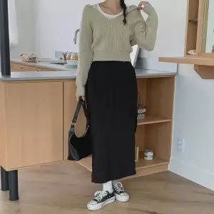[하프클럽/]여성 건빵 긴치마 슬릿 주머니 뒷밴드 스커트