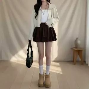 [하프클럽/]여성용 캉캉 플레어 코듀로이 미니 스커트 치마 골덴