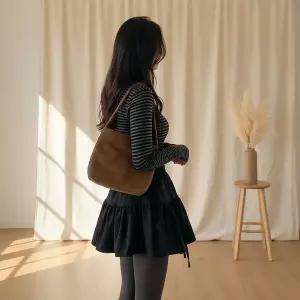 [하프클럽/]여성용 쁘띠 고무줄 티어드 치마 리본 디테일 스커트