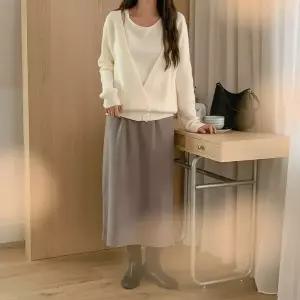 [하프클럽/]여성 캐쥬얼 면원단 롱 투턱 주머니 스커트 치마