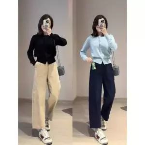 바지 여자 봄 오피스룩 캐주얼 필수 할머니 극세사 9부 ST1