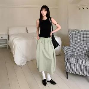 [하프클럽/]여성 캐쥬얼 빅사이즈 고무줄 롱스커트 치마 와이드