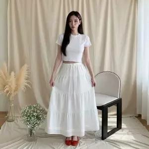 [하프클럽/]여성 레이스 캉캉 밴딩 롱스커트 치마