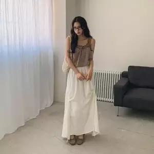 [하프클럽/]여성용 여름 쿨 사선 스트랩 셔링 롱스커트 반지 치마