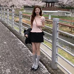 [하프클럽/]여성용 슬림핏 도트 미니 스커트 봄 여름용 치마