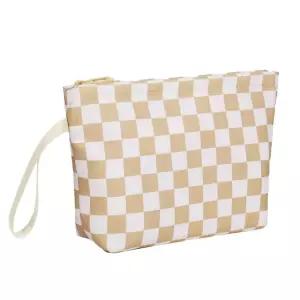 에테 스몰 메이크업 가방 브러시 홀더가 있는 체크 여행용 여성/소녀용 블랙 파우치 06-khaki mini Small (Pack of 1)