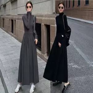 [하프클럽/]A라인 롱 일체형 슬림핏 여자 긴팔 원피스 목폴라