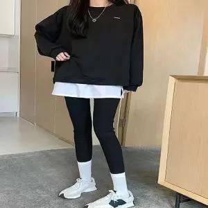 [하프클럽/]티셔츠 민망한 커버 무지 라인 힙 레이어드 페이크 롱