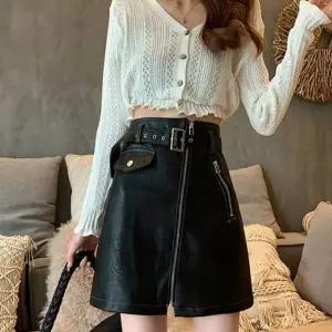 [하프클럽/]미니 치마 앞지퍼 레더 여자 스커트 페이크 시크