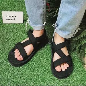 [하프클럽/]데일리 끈조절 샌들 남녀 X자 버클 스트랩 여름
