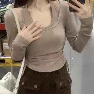 [하프클럽/]골지 레이어드 티셔츠 여성 데이트룩 홀터 셔츠