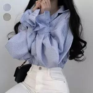 [하프클럽/]이쁘다요 심플 스트라이프 블라우스 루즈핏 셔츠 벌룬 예쁜